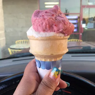 Strawberry milk ice cream with pineapple coconut yum