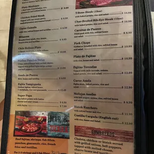 the menu for the restaurant