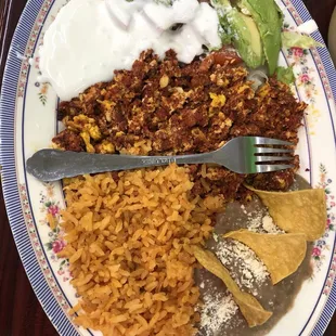 Our chorizo and eggs breakfast plate
