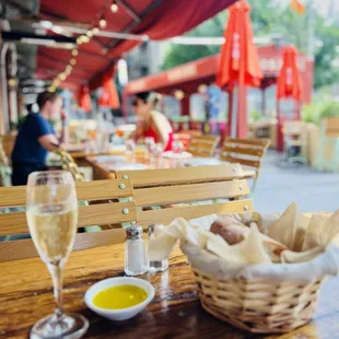 Champagne and the staple delicious bread &amp; olive oil served with grace and elegance.