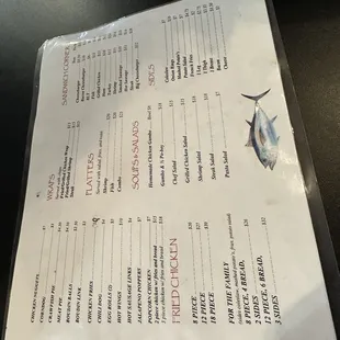 the menu for the restaurant