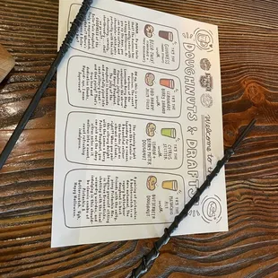 a menu and a knife on a table