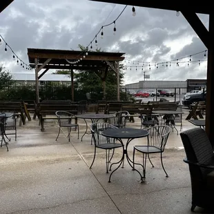 Outside patio for larger parties  They have patio lights for those cooler  fall nights to sit outside