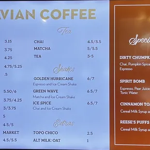 Their menu options  Not including pastries