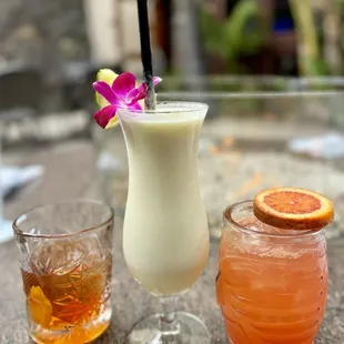 Pina colada, pele punch, smoked old fashioned