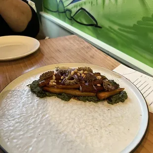 Appetizer- very good. Had morel and rhubarbs in it.