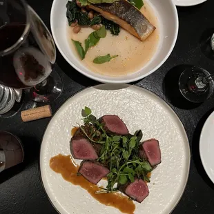 Steelhead and venison with sunchokes