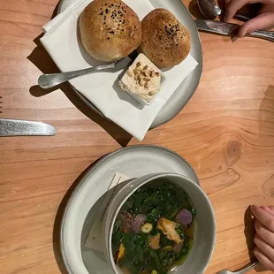 Bread and porcini broth