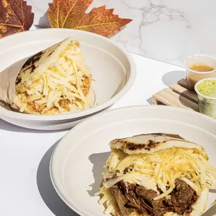 Shredded beef and shredded chicken With Gouda cheese Arepas
