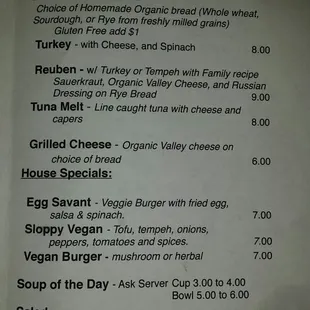 a menu for a restaurant