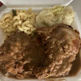 Fried Pork Chops Mac-N-Cheese Cabbage