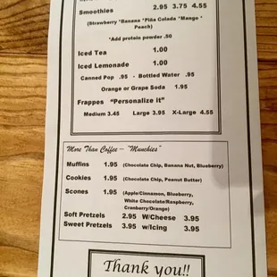 a menu for a coffeehouse