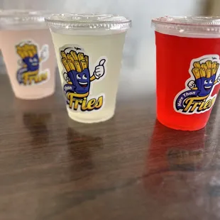 Pink lemonade, lemonade, cherry Kool aide