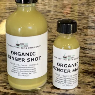 wo bottles of organic ginger shot