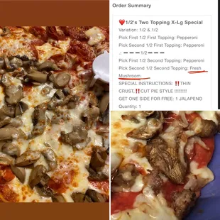 My order requested Fresh Mushrooms like the one pictured lower right from their website.  We got canned mushrooms!