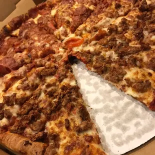 Large half sausage and half pepperoni