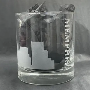 Custom etched Memphis rock glass