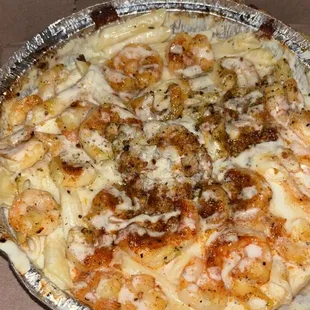 Crab Mac with added Cajun shrimp