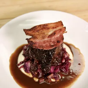 Beef Short Rib, Braised Red Cabbage, House Bacon, Beef Jus