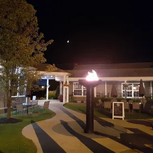 Moon in the background. Great outdoor patio area.