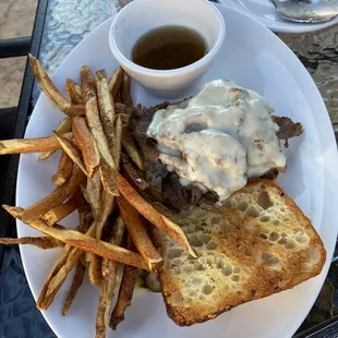 Prime Rib French Dip with fries and coleslaw