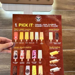 Popsicle menu