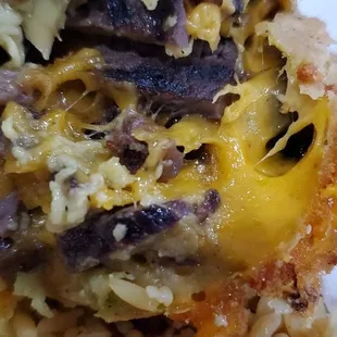 The inside of Fried Avocado beef Fajita.