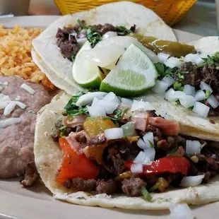 Barbacoa and Chorizo Tacos. Tortillas are wonderful. Barbacoa is some of the best I&apos;ve found anywhere. Hidden Gem.