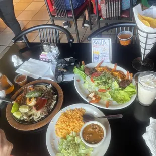 plates of food and drinks