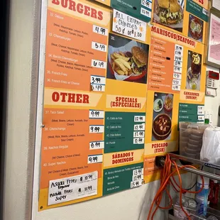 a menu on the wall