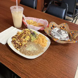 Chorizo and eggs breakfast plate