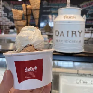 a hand holding a cup of ice cream