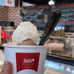 a hand holding a cup of ice cream