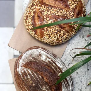Multigrain Boule ($8) and Toasted Oat Porridge Loaf ($8)