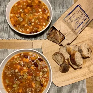 Homemade soup (I made @ home) paired deliciously with the Tordu baguette I picked up today from Morell's!