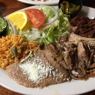 Barbacoa and carnitas combo. Meat was good.