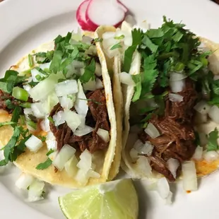 Barbacoa tacos. The meat was real good.