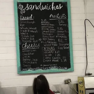 a menu on the wall