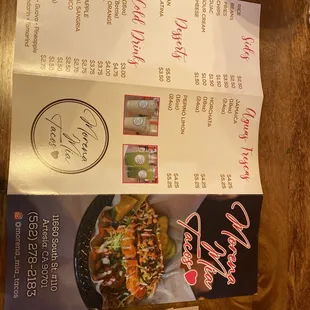 menu, tacos