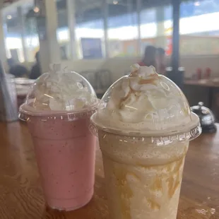 Strawberry smoothies 
Caramel Frappulicious