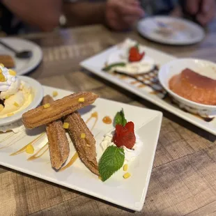Churros and guava flan