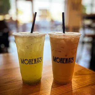 cucumber &amp; chia (left) and horchata (right)