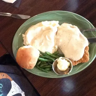 The chicken fried steak with mashed potatoes