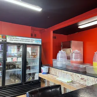 The beverage station featuring agua frescas