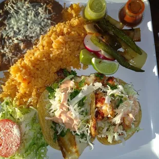 Shrimp and fish taco plate