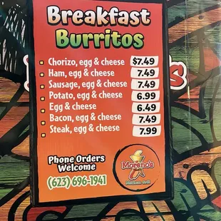Breakfast menu