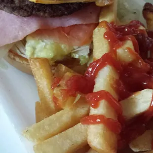 Mexican burger was yummy and fries were crispy and warm