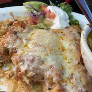 Shredded Chicken Enchilada (3) with ranchero sauce.