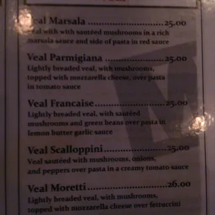 Veal menu. Mmmm