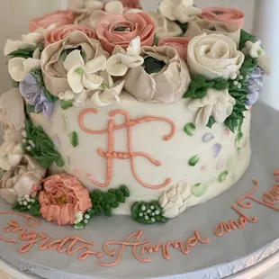 a decorated cake with flowers